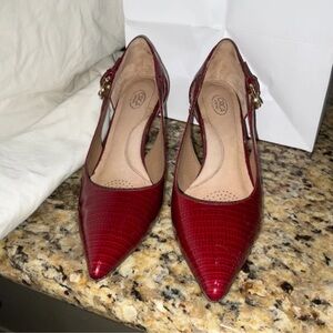 Coca Cola Women's Pointed Slingback Pumps in Deep Red